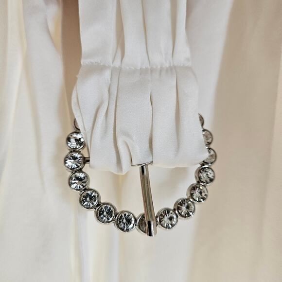 Retrofete Long Sleeve Ivory White Mini Dress Waist Tie Satin Silk Sz Small - Picture 7 of 14